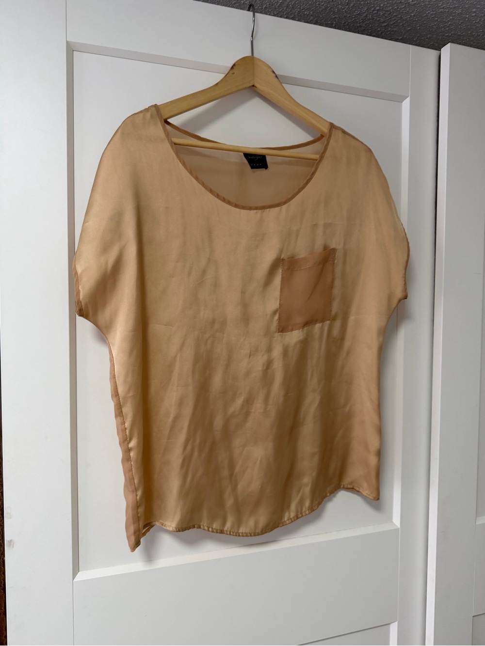 Light Peach Satin Pocket Blouse - Women